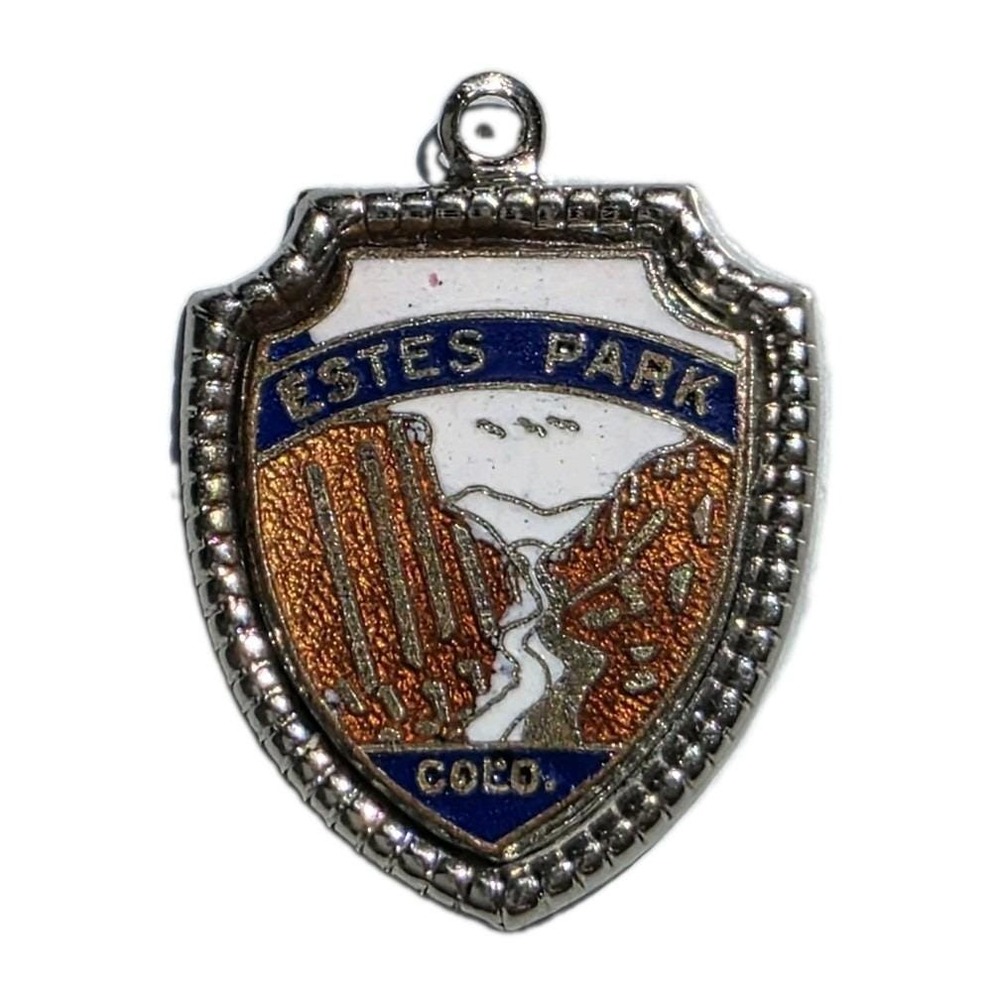 Vintage Estes Park Colo. Sterling Silver Enamel Shield Charm Pendant Souvenir